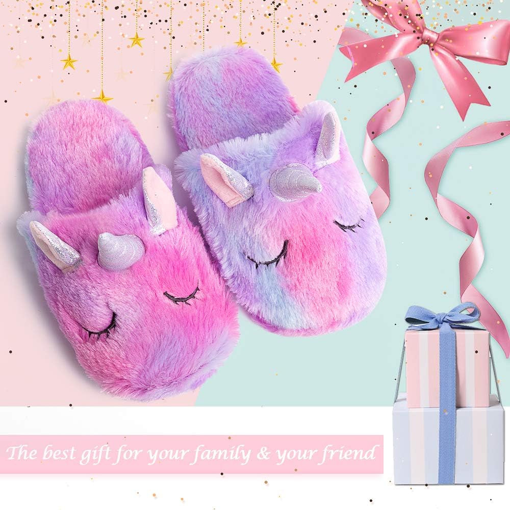 Rainbow Unicorn Slippers/Cute Fluffy Girls Slippers/Cozy Plush Indoor Outdoor Women Slippers/Best Unicorn Gifts