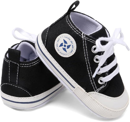 Baby Boys Girls Star High Top Sneaker Soft Anti-Slip Sole Newborn Infant First Walkers Canvas Denim Shoes