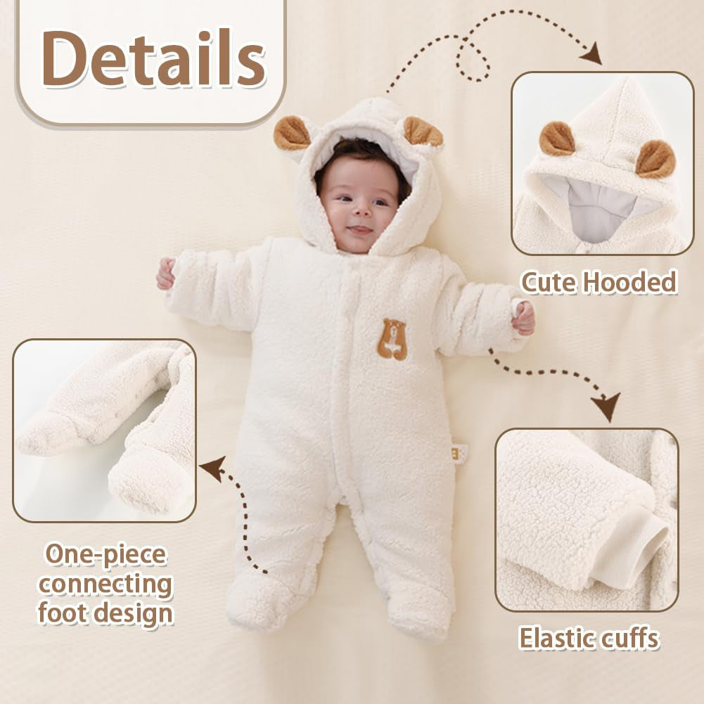 Baby Newborn Jumpsuit Footie Romper Hooded Warm Thicken Winter Bunting Outwear Snowsuit Pajamas for Girls Boys