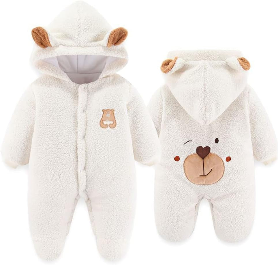 Baby Newborn Jumpsuit Footie Romper Hooded Warm Thicken Winter Bunting Outwear Snowsuit Pajamas for Girls Boys