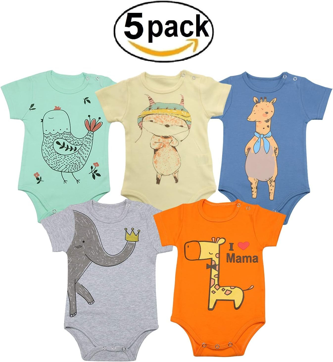 Unisex Baby Bodysuits | Baby Short Sleeve Bodysuits Onesies Bodysuit Short-Sleeve Bodysuits%100 Organic Cotton 5-Pack